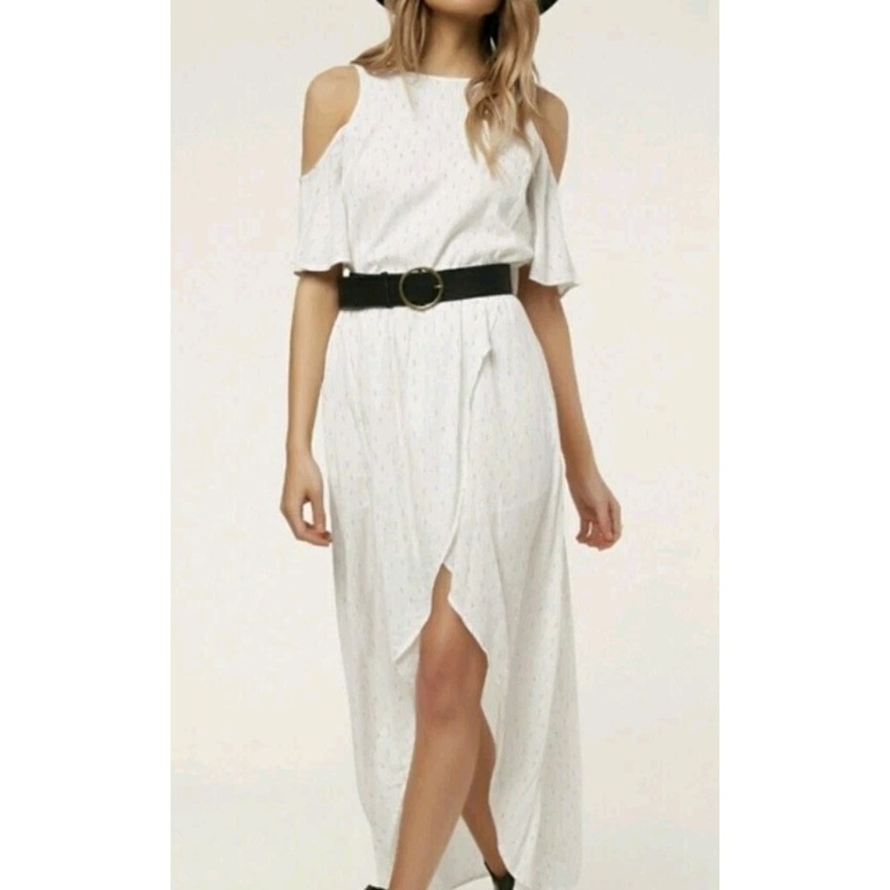 NWOT O'Neil Blake Hi-Low Maxi Dress Summer Beach‎ Off Shoulder Bohemian Hippy